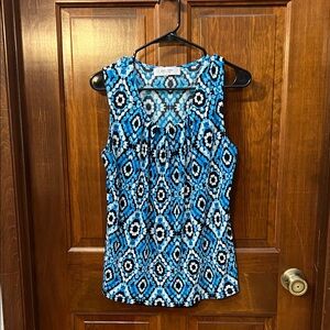 Jones Studio Vibrant Blue and Black Geometric Blouse